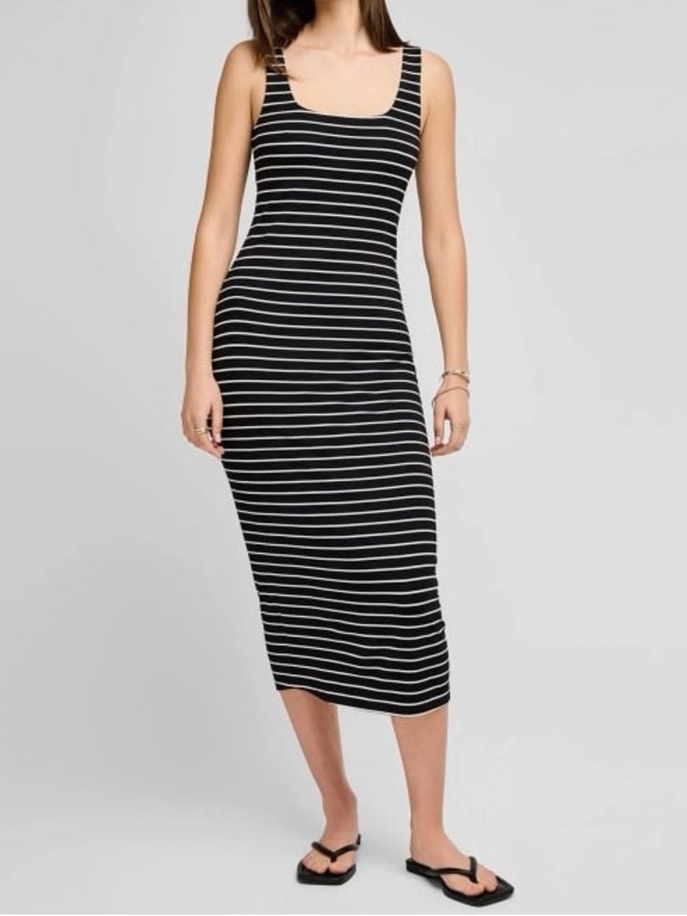 Gentle Fawn Black and White Striped Tank Midi Dress